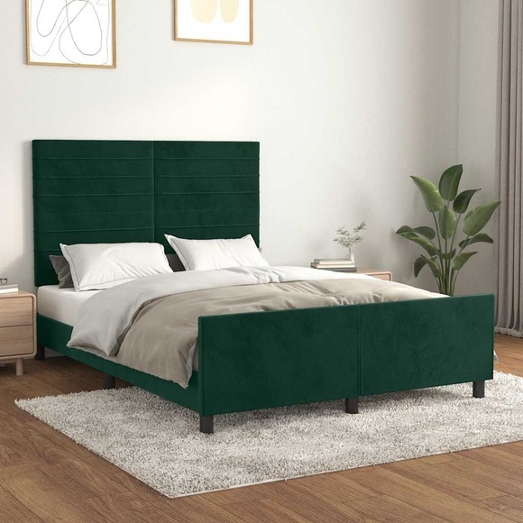 vidaXL Bettgestell mit Kopfteil Dunkelgrün 140x190 cm Samt
