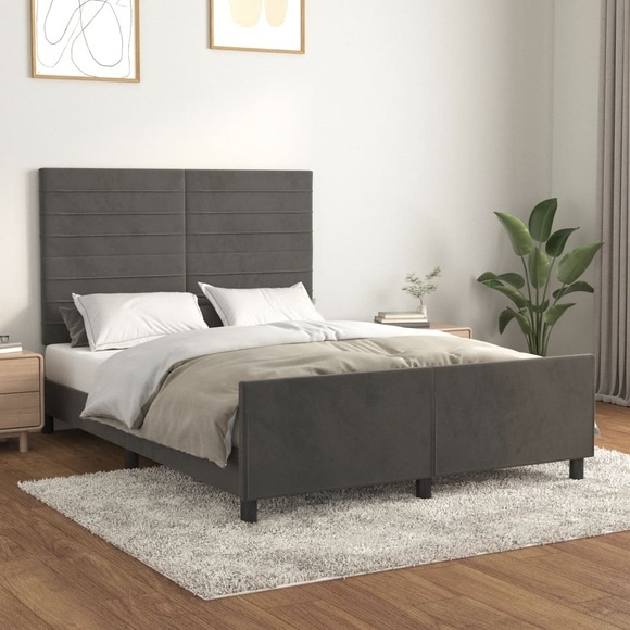 vidaXL Bettgestell mit Kopfteil Dunkelgrau 140x200 cm Samt