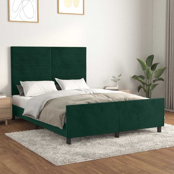 vidaXL Bettgestell mit Kopfteil Dunkelgrün 140x200 cm Samt
