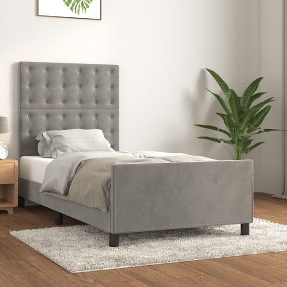 vidaXL Bettgestell mit Kopfteil Hellgrau 90x190 cm Samt