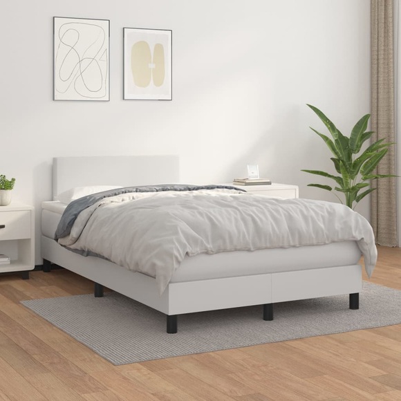 vidaXL Boxspringbett mit Matratze Weiß 120x200 cm Kunstleder