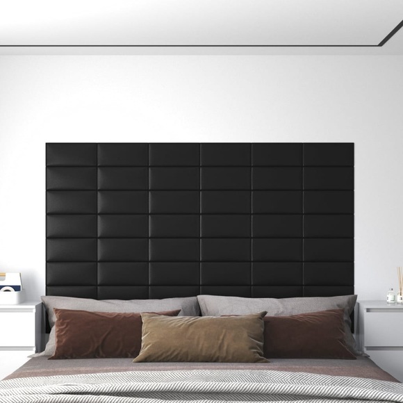 vidaXL Wandpaneele 12 Stk. Schwarz 30x15 cm Kunstleder 0,54 m²