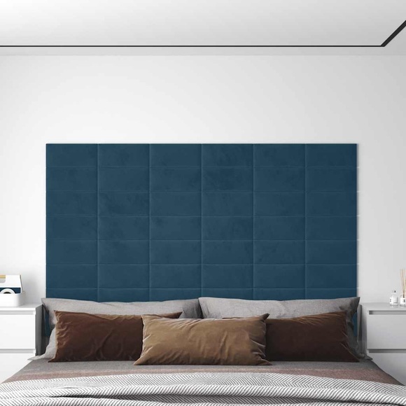 vidaXL Wandpaneele 12 Stk. Blau 30x15 cm Samt 0,54 m²