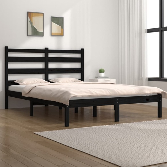vidaXL Massivholzbett Schwarz Kiefer 135x190 cm 4FT6 Double