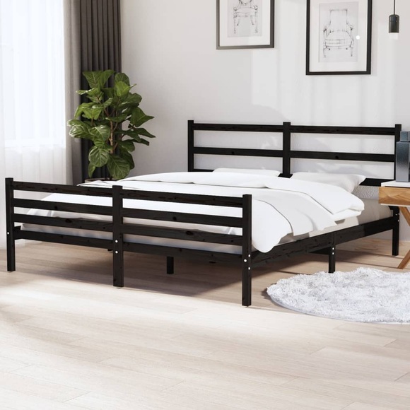 vidaXL Massivholzbett Schwarz Kiefer 180x200 cm 6FT Super King