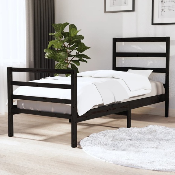 vidaXL Massivholzbett Schwarz Kiefer 75x190 cm 2FT6 Small Single