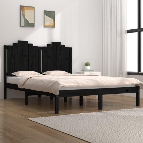 vidaXL Massivholzbett Schwarz Kiefer 135x190 cm 4FT6 Double