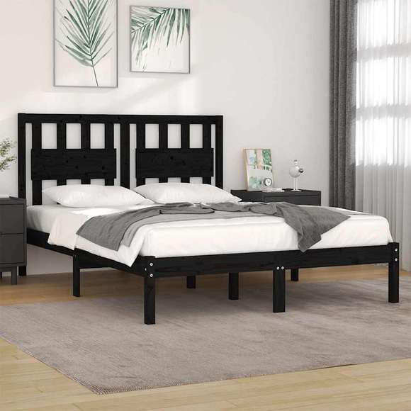 vidaXL Massivholzbett Schwarz Kiefer 200x200 cm
