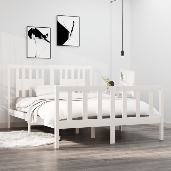 vidaXL Massivholzbett Weiß 135x190 cm 4FT6 Double