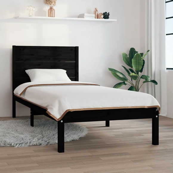 vidaXL Massivholzbett Schwarz 90x190 cm 3FT Single