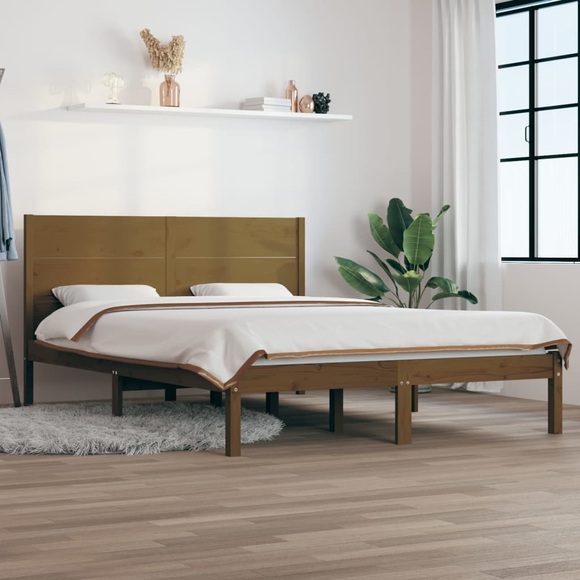 vidaXL Massivholzbett Honigbraun 135x190 cm 4FT6 Double