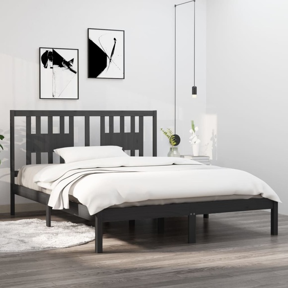 vidaXL Massivholzbett Grau Kiefer 160x200 cm
