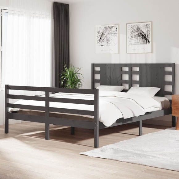 vidaXL Massivholzbett Grau Kiefer 160x200 cm