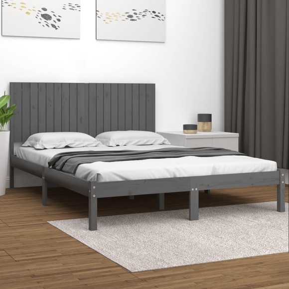 vidaXL Massivholzbett Grau 180x200 cm 6FT Super King Size