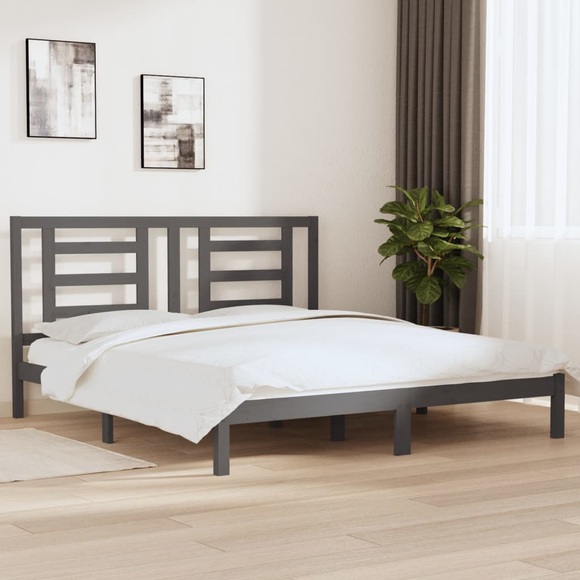 vidaXL Massivholzbett Grau 180x200 cm 6FT Super King Size
