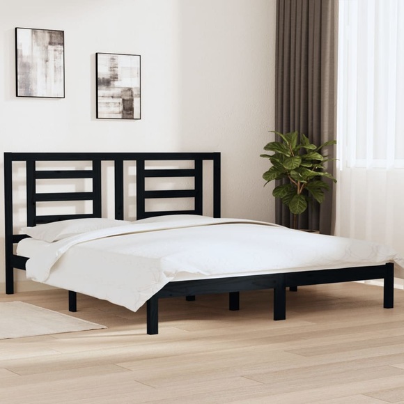 vidaXL Massivholzbett Schwarz 180x200 cm 6FT Super King Size