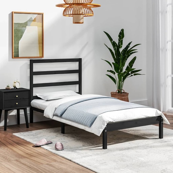 vidaXL Massivholzbett Schwarz 75x190 cm 2FT6 Small Single