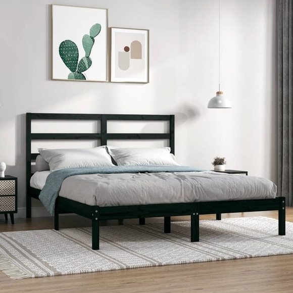 vidaXL Massivholzbett Schwarz Kiefer 140x190 cm