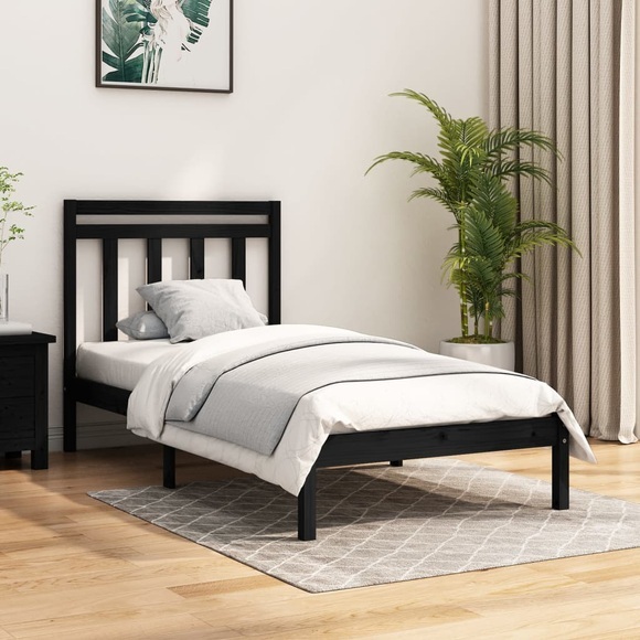 vidaXL Massivholzbett Schwarz 75x190 cm 2FT6 Small Single