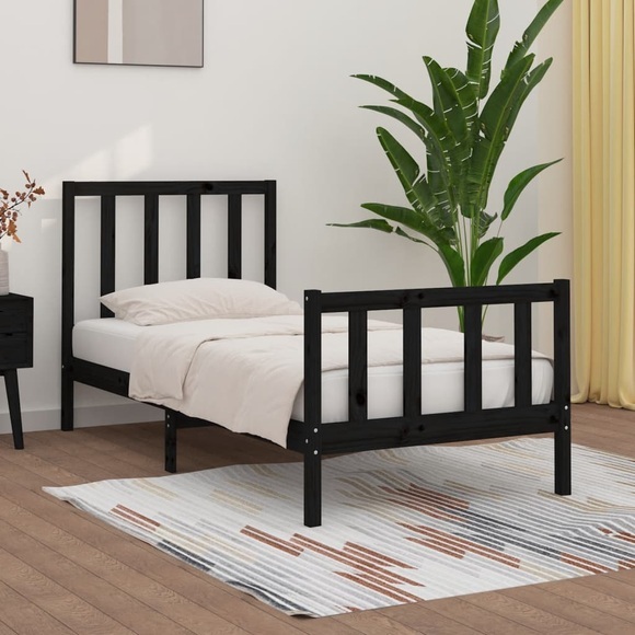 vidaXL Massivholzbett Schwarz 90x190 cm 3FT Single