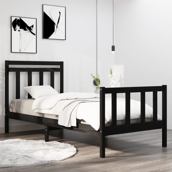 vidaXL Massivholzbett Schwarz 75x190 cm 2FT6 Small Single
