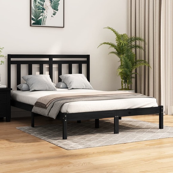 vidaXL Massivholzbett Schwarz 150x200 cm