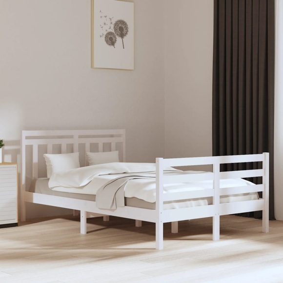 vidaXL Massivholzbett Weiß 135x190 cm 4FT6 Double