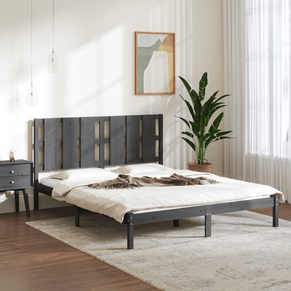vidaXL Massivholzbett Grau Kiefer 160x200 cm