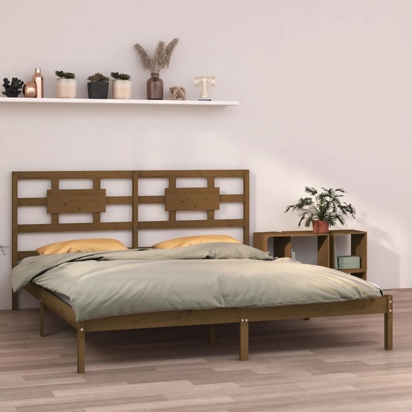 vidaXL Massivholzbett Honigbraun 200x200 cm