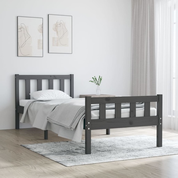 vidaXL Massivholzbett Grau 75x190 cm 2FT6 Small Single