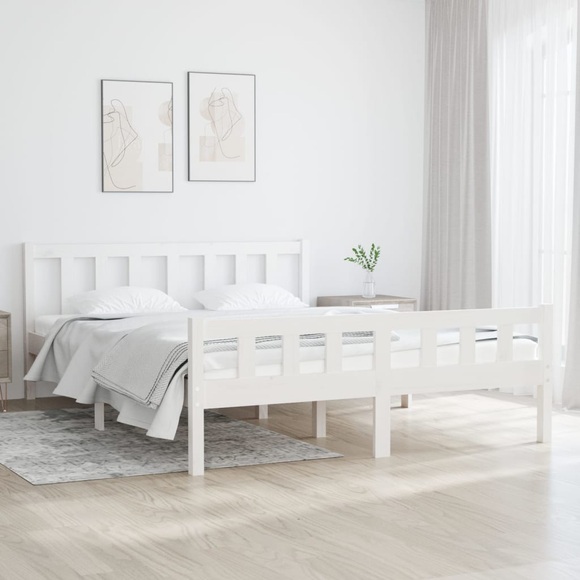 vidaXL Massivholzbett Weiß 135x190 cm 4FT6 Double