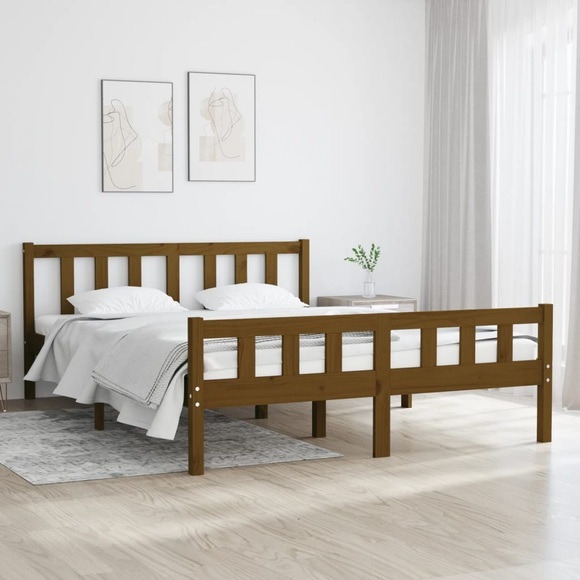 vidaXL Massivholzbett Honigbraun 135x190 cm 4FT6 Double