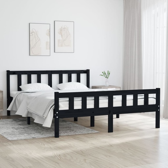 vidaXL Massivholzbett Schwarz 135x190 cm 4FT6 Double
