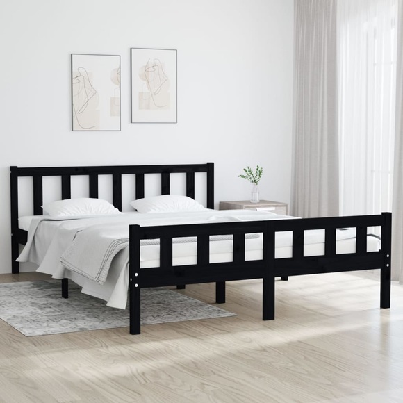 vidaXL Massivholzbett Schwarz 140x200 cm
