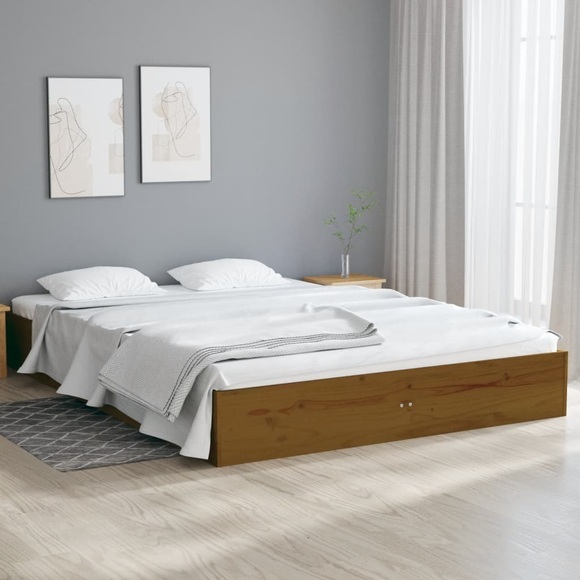vidaXL Massivholzbett Honigbraun 135x190 cm 4FT6 Double