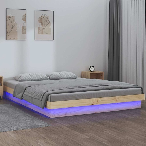 vidaXL Massivholzbett mit LEDs 150x200 cm 5FT King Size