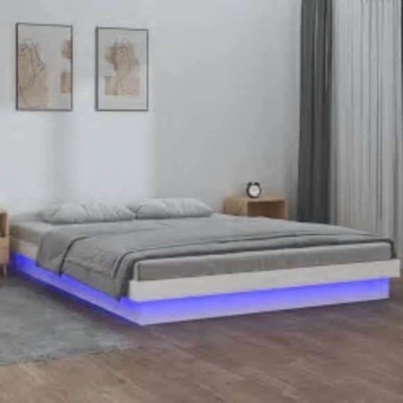 vidaXL Massivholzbett mit LEDs Weiß 160x200 cm