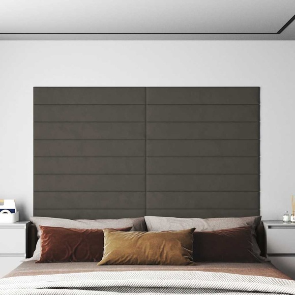 vidaXL Wandpaneele 12 Stk. Dunkelgrau 90x15 cm Samt 1,62 m²