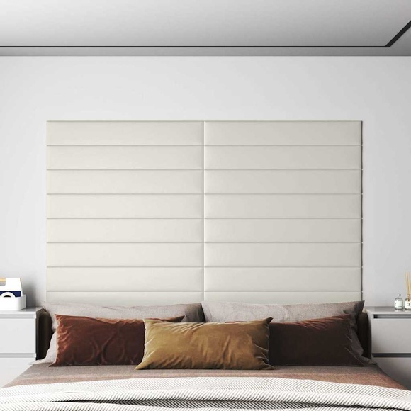vidaXL Wandpaneele 12 Stk. Creme 90x15 cm Samt 1,62 m²