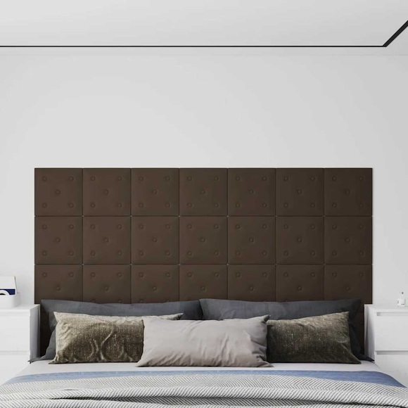 vidaXL Wandpaneele 12 Stk. Braun 30x30 cm Kunstleder 1,08 m²
