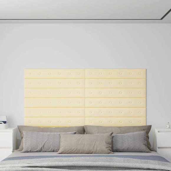 vidaXL Wandpaneele 12 Stk. Creme 90x15 cm Kunstleder 1,62 m²