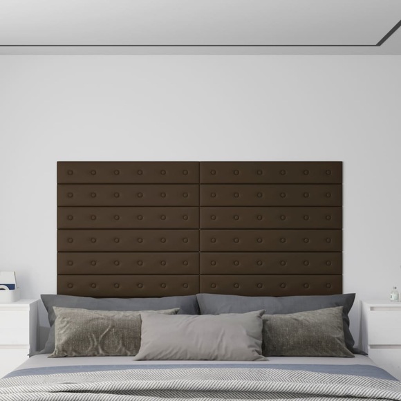 vidaXL Wandpaneele 12 Stk. Braun 90x15 cm Kunstleder 1,62 m²