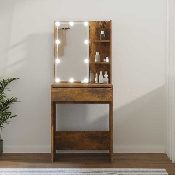 vidaXL Schminktisch mit LED Räuchereiche 60x40x140 cm