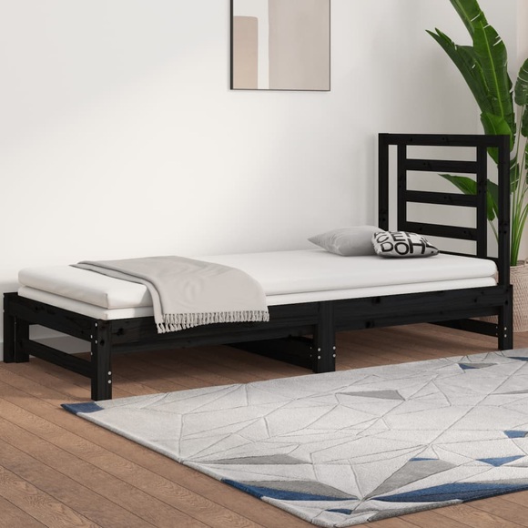 vidaXL Tagesbett Ausziehbar Schwarz 2x(90x200) cm Massivholz Kiefer