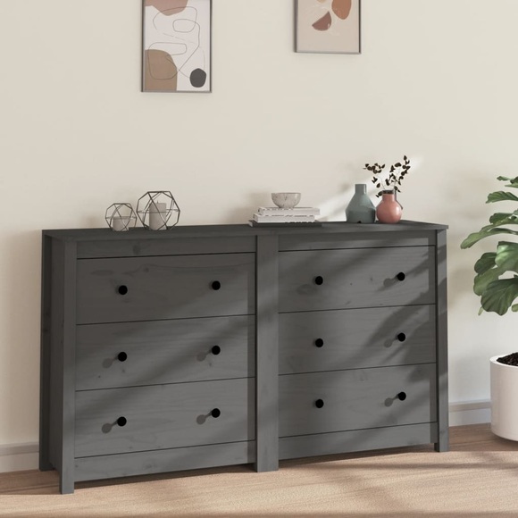 vidaXL Sideboard Grau 140x35x80 cm Massivholz Kiefer