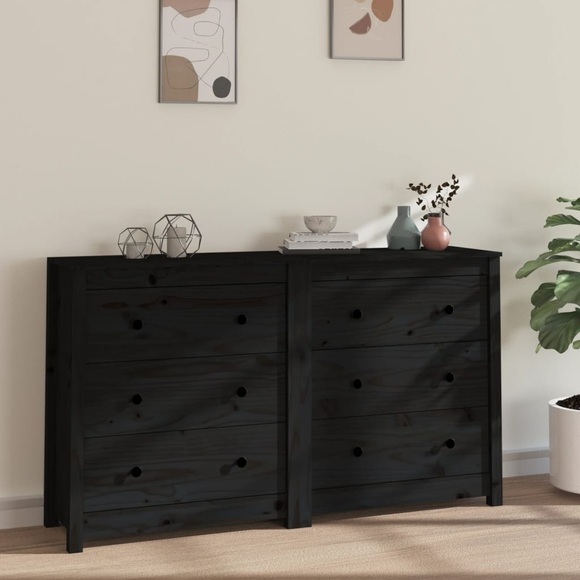 vidaXL Sideboard Schwarz 140x35x80 cm Massivholz Kiefer