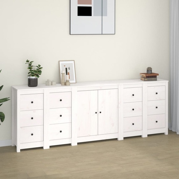 vidaXL Sideboard Weiß 230x35x80 cm Massivholz Kiefer