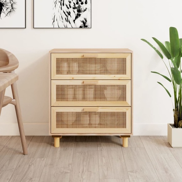vidaXL Sideboard Braun 60x30x70 cm Massivholz Kiefer und Natur-Rattan