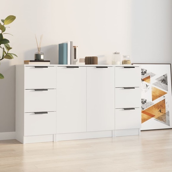vidaXL Sideboards 3 Stk. Weiß Holzwerkstoff