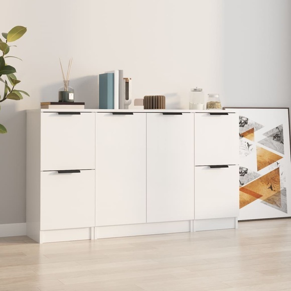 vidaXL Sideboards 3 Stk. Hochglanz-Weiß Holzwerkstoff